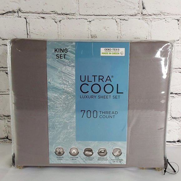'AQ TEXTILES 'GRAYSON' LUXURY ULTRA COOL COTTON 700 THREAD COUNT KING SHEET SET - Picture 1 of 16